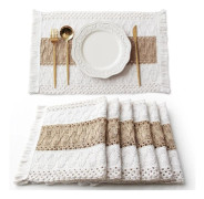 Set med 6 Boho Bordstabletter, Julbordstabletter Höstbordstabletter Makramé Bordsdekoration och Bordstabletter i Gårdshusstil Naturlig C