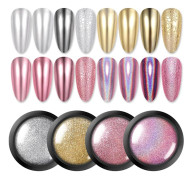 4 Burkar Krom Nagelpulver Metalliskt Spegelpulver Holografiskt Pigmentpulver Manikyr Nagelkonst Dekorationsset Silver Guld