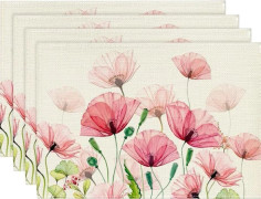Set med 4 bordsunderlägg med blomstermönster, tvättbara bordsunderlägg för påsk, vår, påskbordsdekoration, festdekoration, 30 x 45 cm