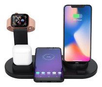 Laddningsstation Lightning Micro Usb-C QI roterbar Svart