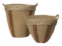 Ferm Living - Mar Woven Baskets - Förvaringslåda för barn - Set of 2 - Natural/Red Brown - L: Ø45 x H48 / S: Ø37 x H26 cm