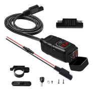 Dubbel USB 12V Vattentät Motorcykelstyre Laddare Snabbladdare 3.0 Med Voltmeter USB Motorcykel (CA)