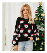 Julkofta för kvinnor, rolig och söt, med julgran, snöflinga, ren, tomte, stickad tröja BLACK XL