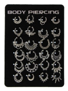 24 st Falska Näsringar Hoop Falsk Läpp Öra Näs Septum Ring Silver