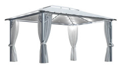 Paviljong med gardin & amp; ljusslinga LED 4x3 m gräddvit aluminium