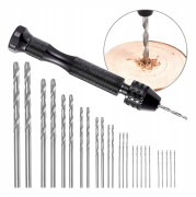 Handhållen minipressborrmaskin svart + set med 25 borrar 0,5-3 mm för träplast gör-det-själv