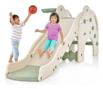COSTWAY 4-i-1-rutschbana med basketbåge, boll, klättring och bollpump - inomhus-utomhusspel för barn från 18 månader Grönt