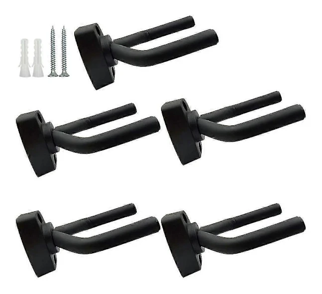 Gitarrhängare Väggfäste - 5-pack Svart - Passar Gitarrer - Med Skruvar