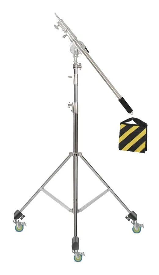 Justerbar boomarm i rostfritt stål, max längd 249 cm, ergonomiskt handtag,Med hjul
