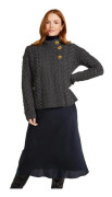 Gilet - ARAN WOOLLEN MILLS - Asymmetrisk Stickad Kavaj - Merinoull - Långa Ärmar - Grå Skiffer