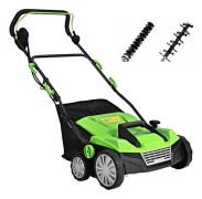 COSTWAY Elektrisk rivare 1800W-2 i 1 Klippare-Bredd 38 cm-Insamlingsbehållare 45 L-5 Djup-2 Avtagbara knivar-Grön grön