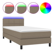 Ramsäng med madrass & LED - Hållbar säng med justerbar gavel | Färg: Taupe | Storlek: 90x200 cm