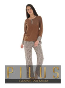 Pyjamalång Marron Agathe - PILUS - Dam - Leopardtryckt bomullsmaterial och satin