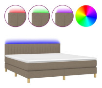 Ramsäng med madrass och LED-belysning - Högkvalitativ pocketresår | Färg: Taupe | Storlek: 160x200 cm