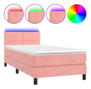 Ramsäng med LED och pocketresårmadrass - Lyxig sammet | Färg: Rosa | Storlek: 90x190 cm