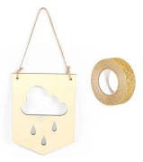 Trävimpel att hänga 20 x 15 cm Cloud + gyllene glitter maskeringstejp 5 m