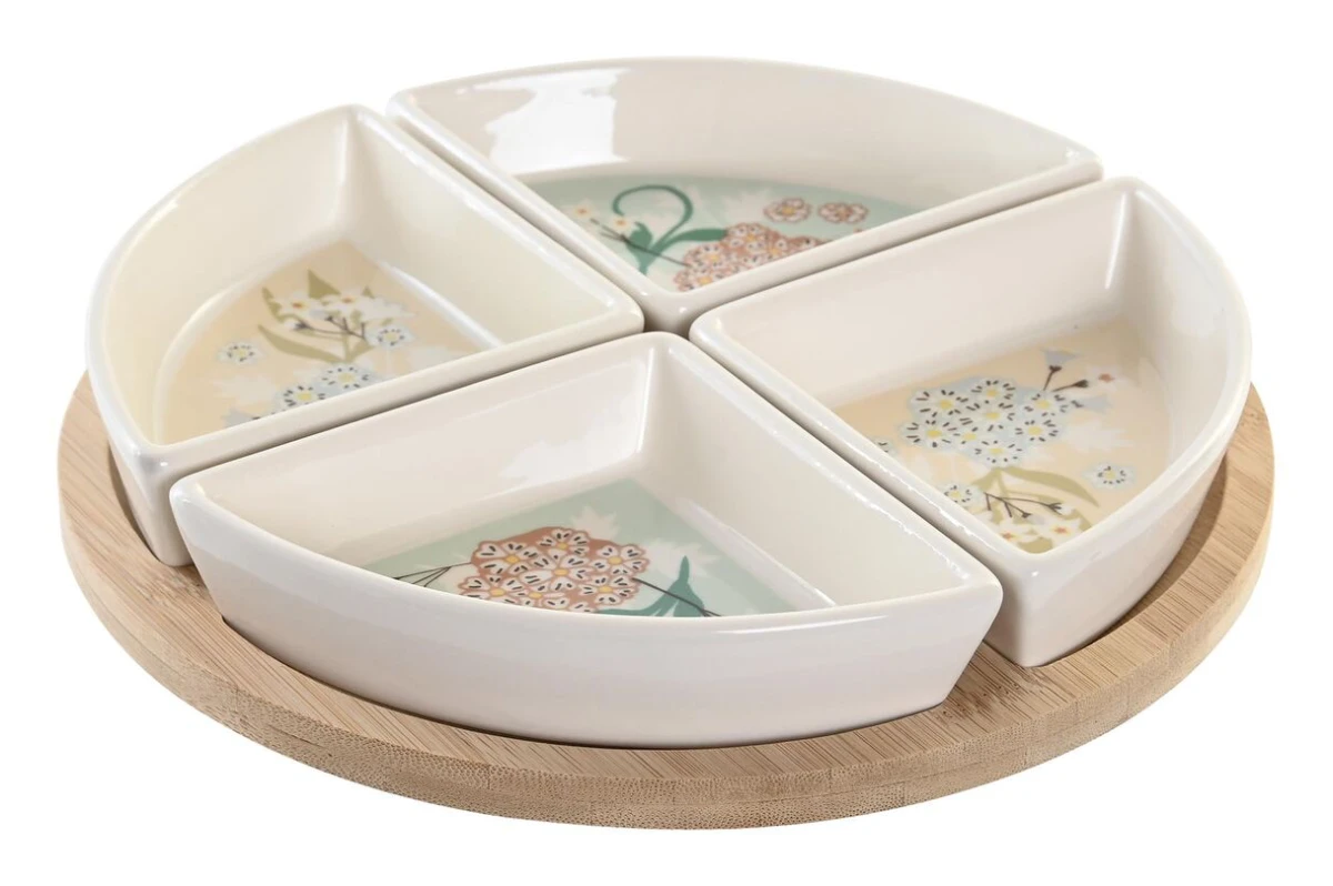 Snacksbricka DKD Home Decor 21,5 x 21,5 x 1 cm Beige Vit Stengods Traditionell