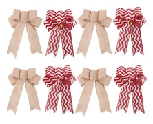 Förpackning med 8 rosetter juldekorationer 24 x 18 cm, jute & julränder | Stora julrosetter röda julgransdekorationer rosetter för julgran