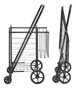 SucceBuy Folding Shopping Cart med dubbla korgar, 110 lbs kapacitet, rullande design