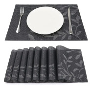 Set med 8 Värmebeständiga Vinyl Bordstabletter, Vävda Bordstabletter för Kök 45cm 30cm, Mörka Löv