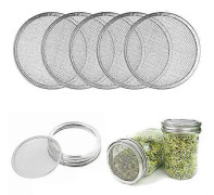 5-pack Groddningslock i Rostfritt Stål 86mm Groddburksil Lock för Mason Jar med Bred Hals Konserveringsburkar