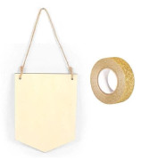 Trävimpel att hänga 20 x 15 cm + guldglitter maskeringstejp 5 m