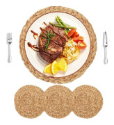 Bordsunderlägg Set om 4 Naturliga Vattenhyacint Runda Bordsunderlägg 30cm Handvävda Hög Kvalitet för Kök Restaurang Matbord