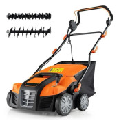 Elektrisk rivare 2000W 40 cm COSTWAY-2 i 1 Trimmer-höjd, justerbart djup-55 L Väska-vikbar-klämma för sladd-orange