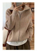 ZIP UP Kofta Dragkedja Tröja Stickad Krage Tröjor Ytterkläder Toppar Enfärgad Tröja Höst Vinter Varm Dam One Size