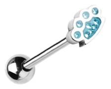 Tungpiercing i silver i mässing med blå kristaller - KJ-009 1.6/14/5