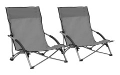 vidaXL Hopfällbara strandstolar 2 st grå tyg