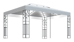 Paviljong med dubbeltak och ljusslinga 3x4 m vit