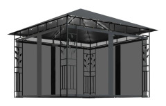 Paviljong med myggnät och ljusslinga 3x3x2,73 m antracit 180 g/m²