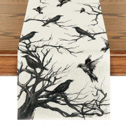 Artoid Fashion Svartvit Pappersklipp Korpträd Halloween Bordslöpare, Höst Köksbordsdekoration Inomhus Högtidsfest Dekor 40 x 140 cm