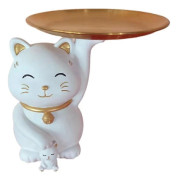 Guld Smyckesskål Metall Smyckesskål Tårtfat - Vinkande Katt Figurin Smyckesfat Snacks Skålar Lyckokatt Form Fruktskål Kosmetisk Organizer Toalettbord Tr