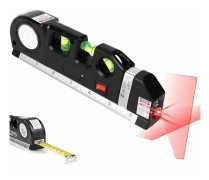 4-i-1 Vattenpass med Korslinjer, 9 Tum Måttband, Multifunktionell Linjal, Liten och Batteridriven, 45° Vertikal och Horisontell, Självnivellerande Verktyg