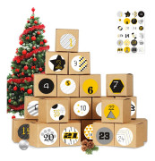 Julklapps-stickerbox, Julklappsbox, Adventskalender Julklappsbox (24 lådor + 24 stickers, färg kraftpapper)