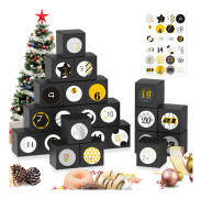 Julklapps-stickerbox, Julklappsbox, Adventskalender Julklappsbox (24 Boxar + 24 Stickers, Svart)