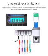 Tandborsthållare, UV-sterilisering Tandborsthållare Automatisk Tandkrämsdispenser USB-strömförsörjning för 5 tandborstar