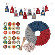 Jul Jutesäck Presentpåse Set, 24 Dagars Adventskalender, Julgodispåse (10*14CM 3 Färger Julpåse Set)
