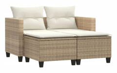 vidaXL Trädgårdssoffa 2-sits med pallar beige konstrotting