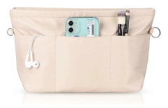 Handväskorganisatör, Nylonväskorganisatör med nyckelring, innerfickor, vattentät för handväskor, beige, M