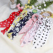 6 st Hårband med Scarf, Satin Rosett Hårscarf Scrunchies Elastiskt Hårband Hästsvanshållare Blommigt Prickigt Scrunchy Band för Kvinnor Flickor