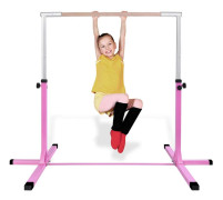Gymnastikstång, höjdjusterbar gymnastikstång, fjädrande horisontell stång, rosa/blå-rosa