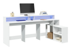 Skrivbord med LED-belysning och förvaring - Kontors- och gamingbord | Färg: Vit | Storlek: 200x104x91 cm