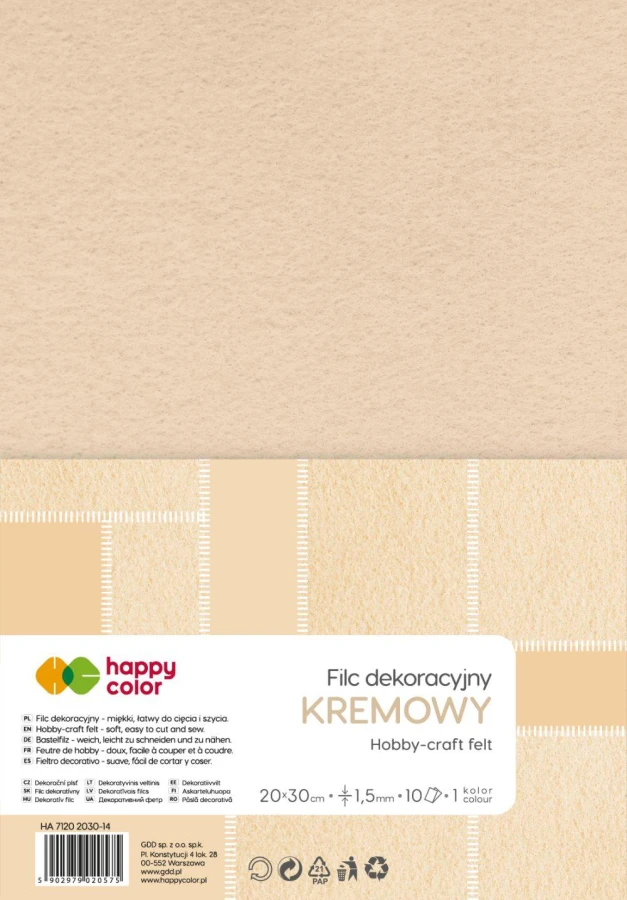 Krämfilt för dekoration 20x30cm 10 ark Happy Color