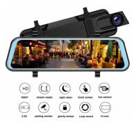 Smart Spegel Dash Cam, Super Mörkerseende & Bred Vinkel, HD Backkamera med Touchscreen, 10" Full Spegel Anti-Bländningsglas, 3-i-1 Fram & Bak, GPS