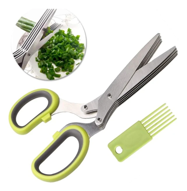 Multifunktionell Klippsax för Färska Örter, Örtsaxset med Rostfria Blad och Ergonomiskt Halkfritt Handtag, för Köksträdgård och Matlagning