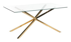 Matbord Guld med glasskiva Rektangulärt 160 x 90 cm 4 personer Modern design