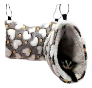 Multifunktionell Lek och Sovplats för Smådjur, Bekväm Hängande Tunnel i Korallfleece med Metallkrokar, Perfekt för Chinchilla Iller Ekorre